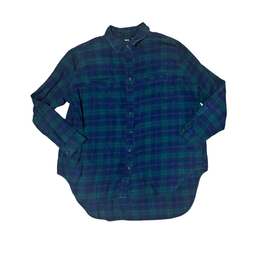 BDG Navy and Green Plaid Button Down Shirt